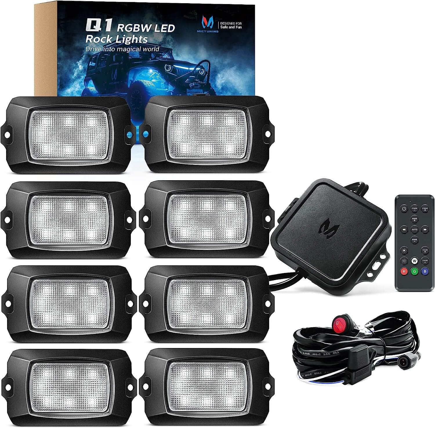 Q1 RGBW LED Rock Lights - 8 Pods Multicolor Neon LED Light Kit, APP + Remote Control