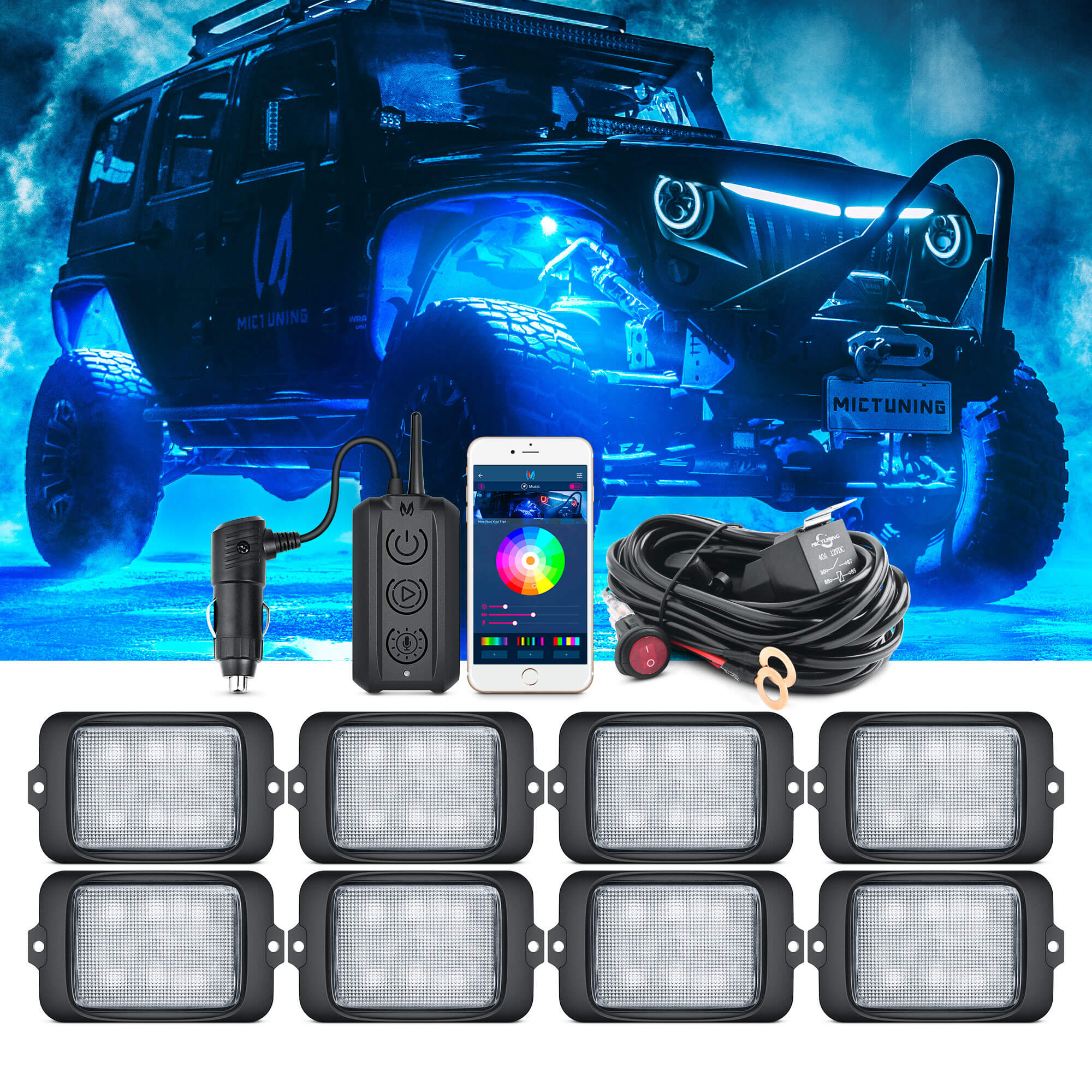 C3 Extensible RGBW LED Rock Lights - 4-32 Pods Wireless Control Multi-Color Neon Underglow Lights