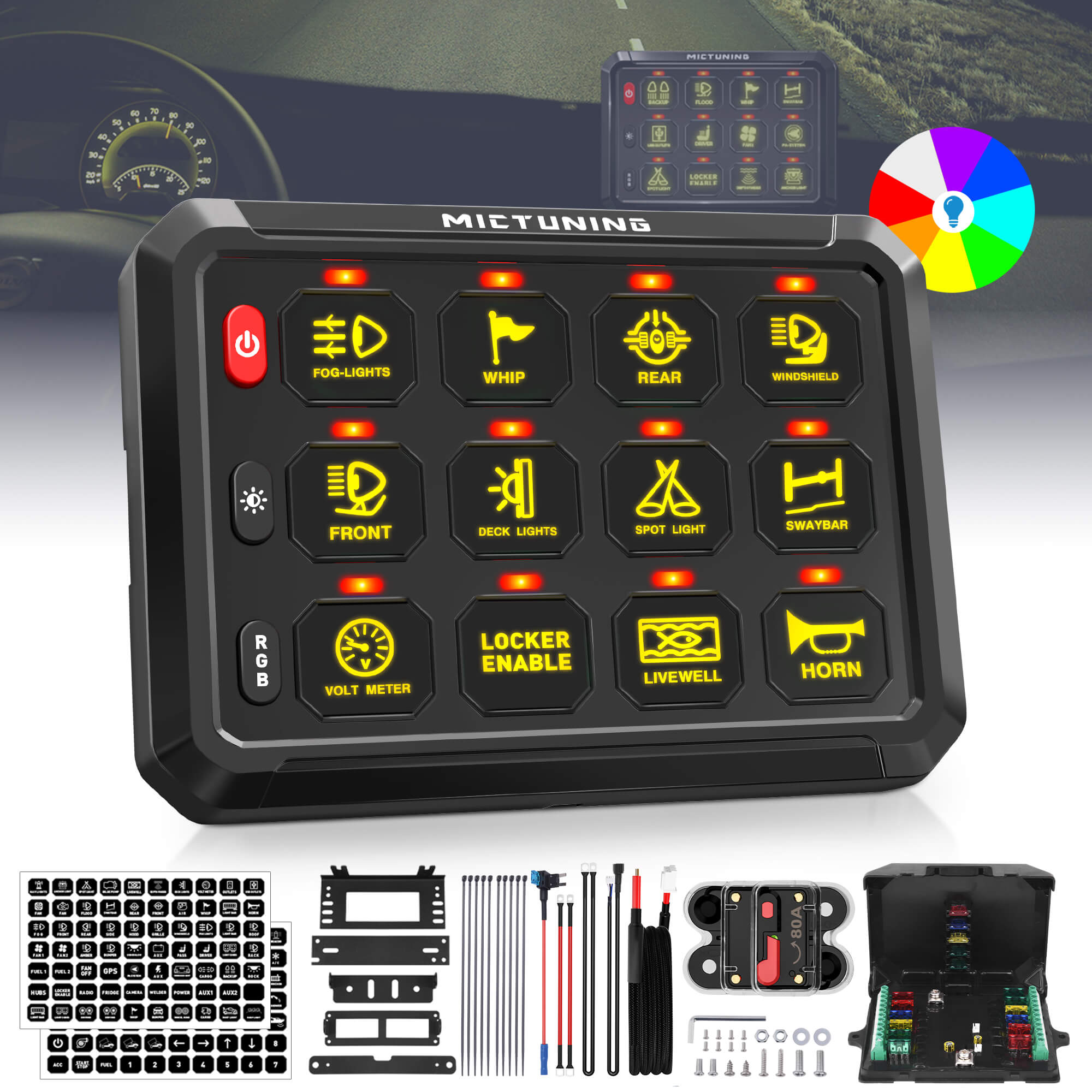 P1s RGB 6/8/12 Gang 5" Switch Panel, High Power 5-Level Brightness, Multifunction Touch Toggle Switch