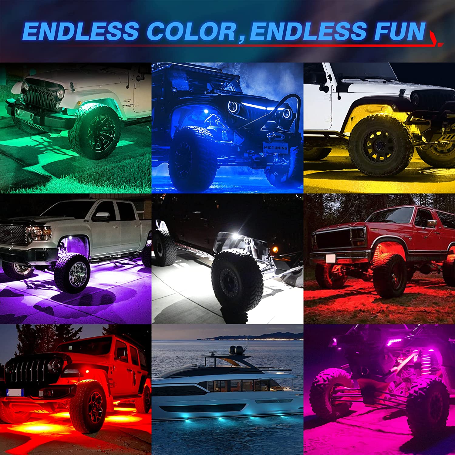 Q1 RGBW LED Rock Lights - 4-16 Pods  Neon LED Light Kit, APP + Remote Control