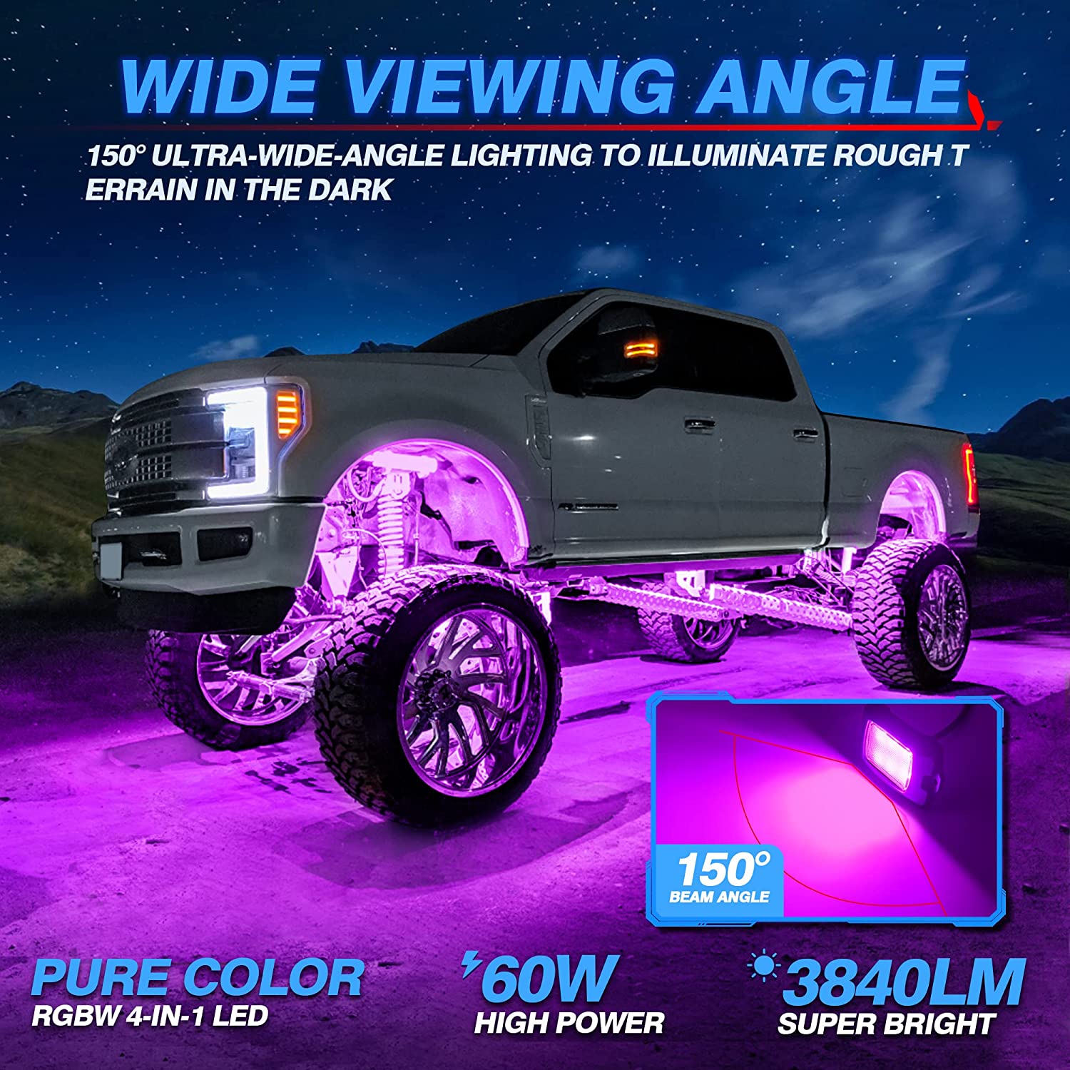Q1 RGBW LED Rock Lights - 4-16 Pods  Neon LED Light Kit, APP + Remote Control