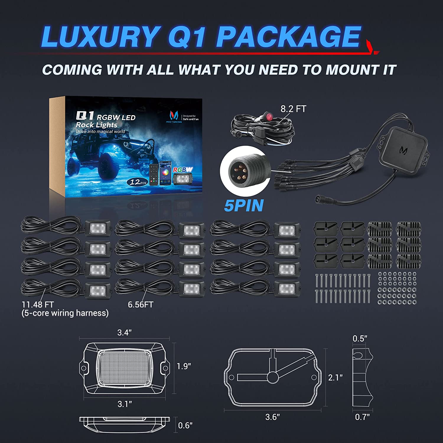 Q1 RGBW LED Rock Lights - 4-16 Pods  Neon LED Light Kit, APP + Remote Control