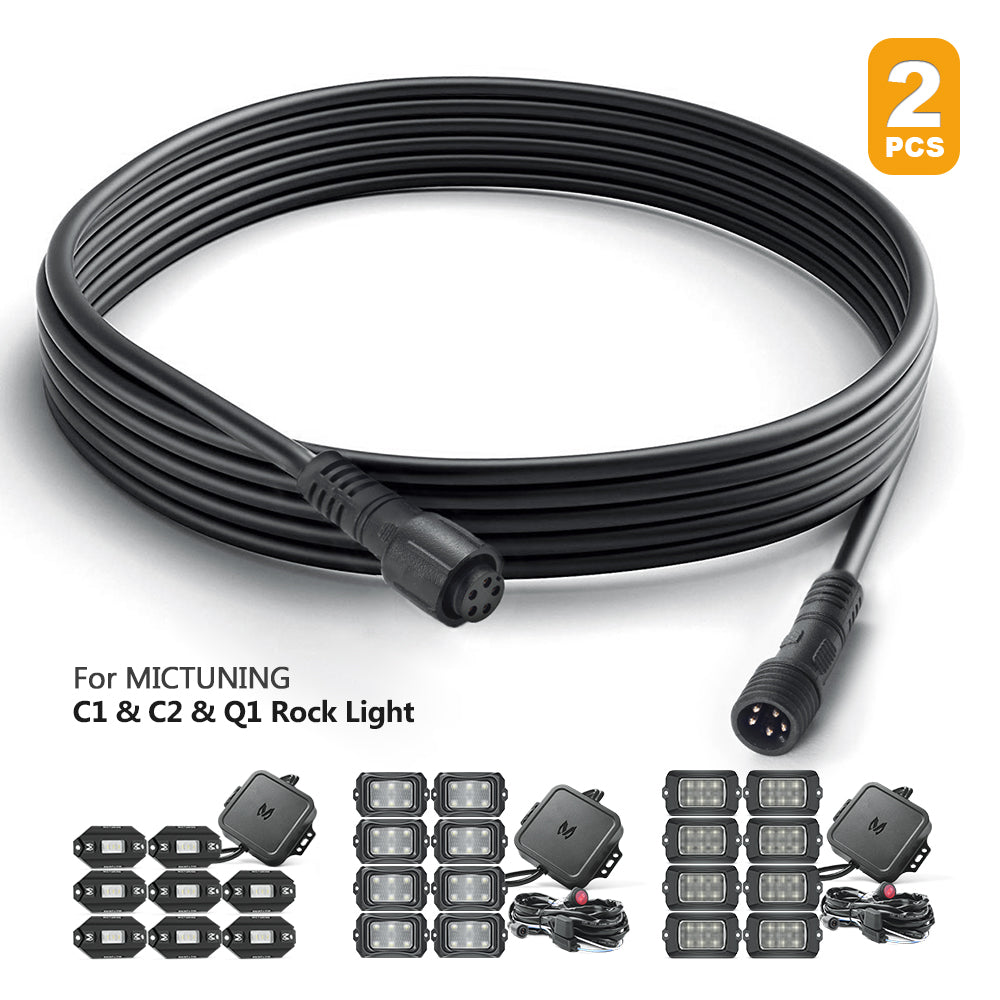 10FT Extension Wire Cable Cord for C1 C2 Q1 RGBW LED Rock Lights, V1 RGBW Wheel Ring Lights(2 Pack)
