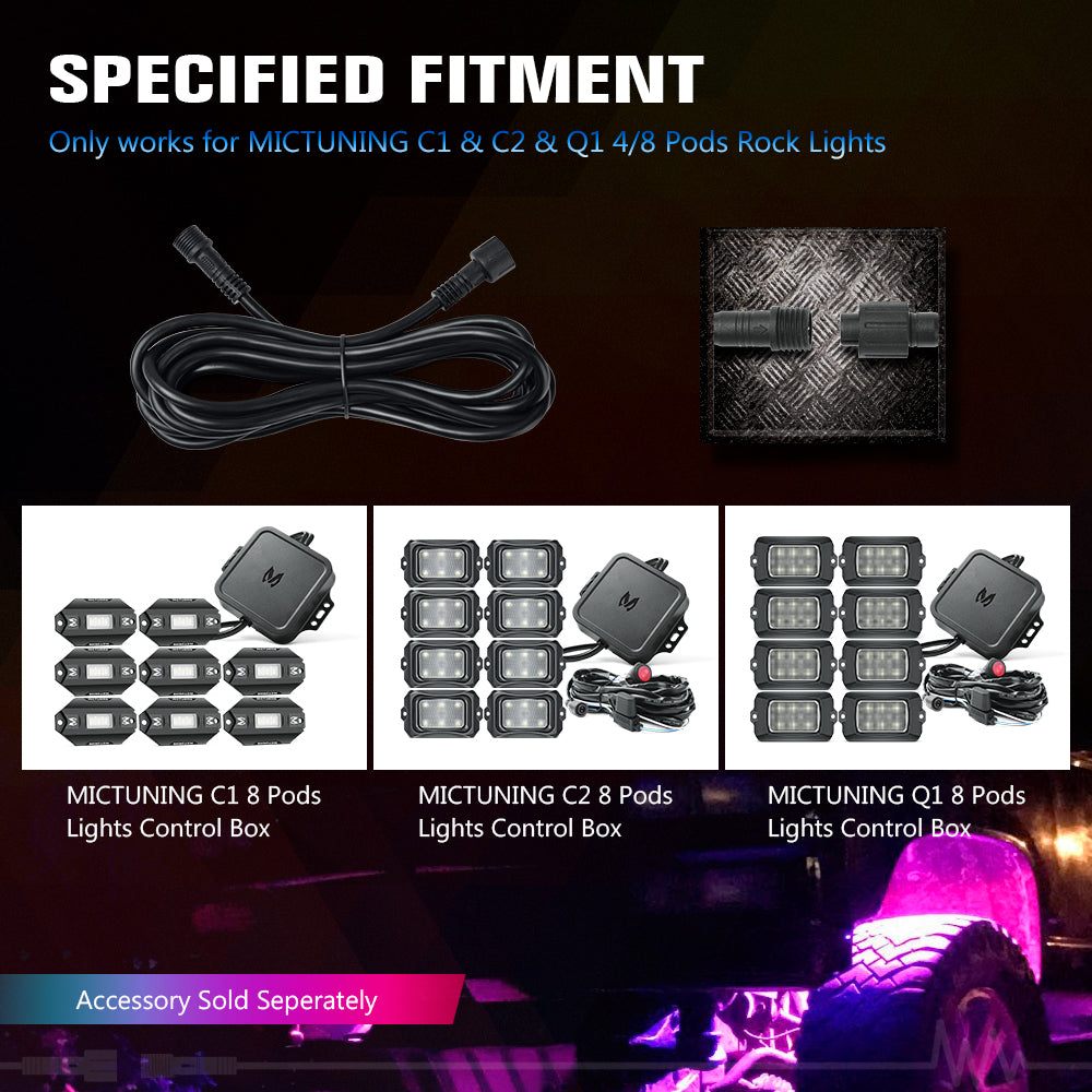 10FT Extension Wire Cable Cord for C1 C2 Q1 RGBW LED Rock Lights, V1 RGBW Wheel Ring Lights(2 Pack)
