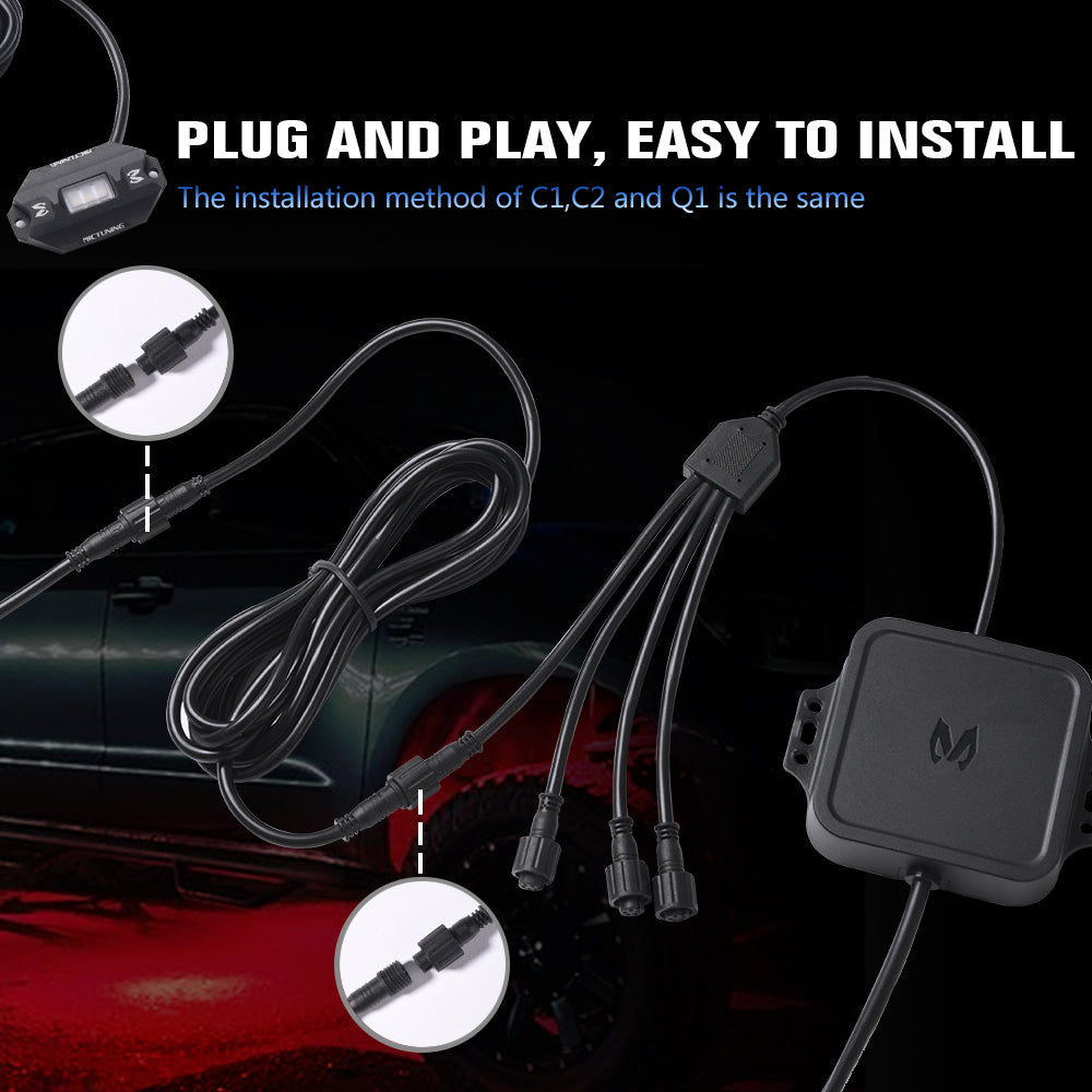 10FT Extension Wire Cable Cord for C1 C2 Q1 RGBW LED Rock Lights, V1 RGBW Wheel Ring Lights(2 Pack)