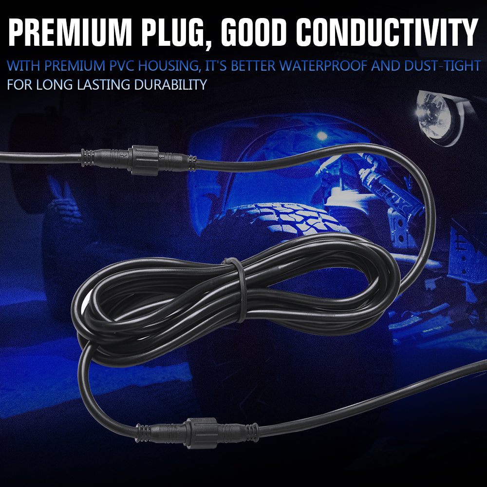 10FT Extension Wire Cable Cord for C1 C2 Q1 RGBW LED Rock Lights, V1 RGBW Wheel Ring Lights(2 Pack)